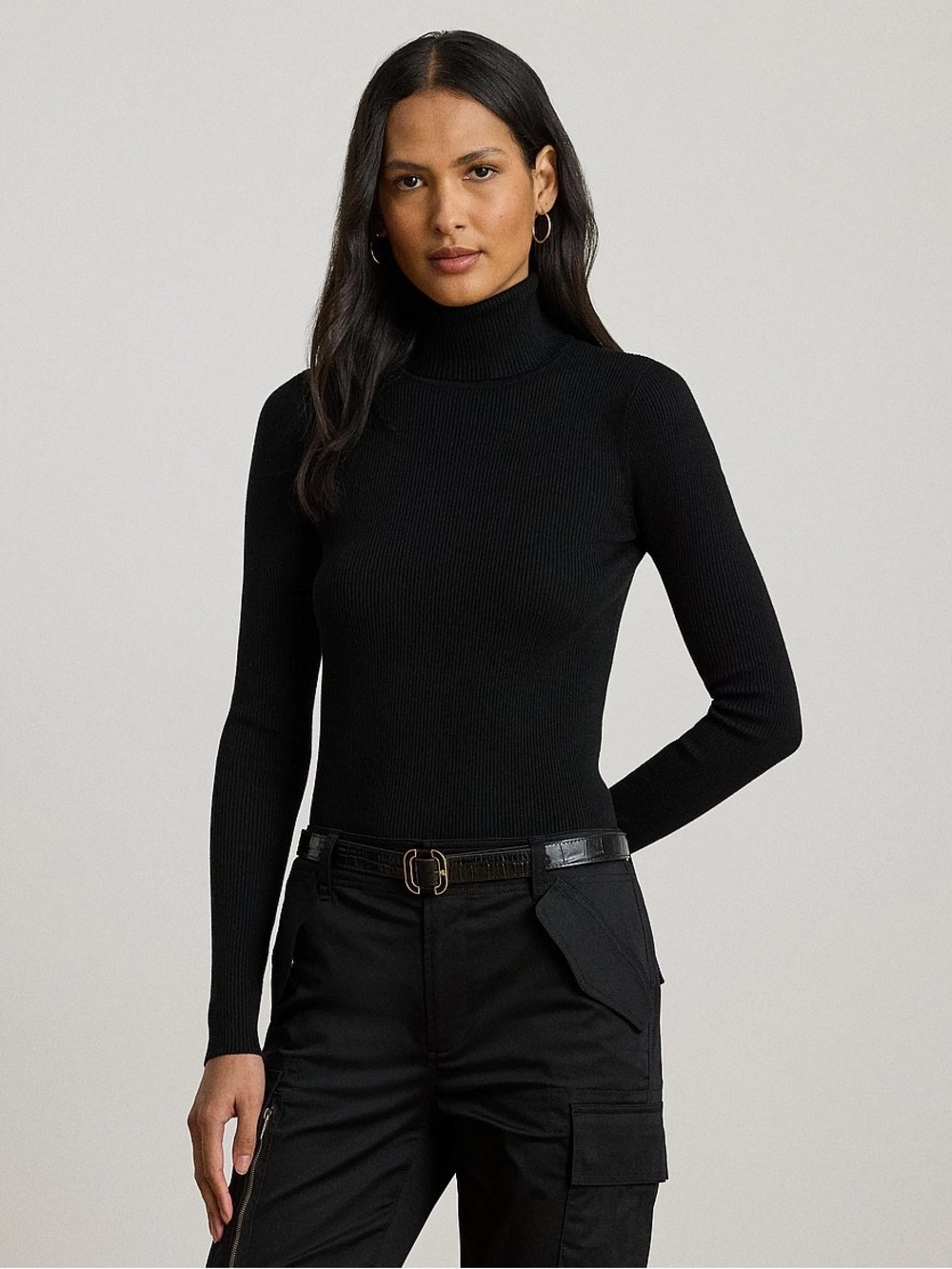 Lauren Ralph Lauren Black Ribbed Turtleneck Sweater 2X Preppy Classic Basic